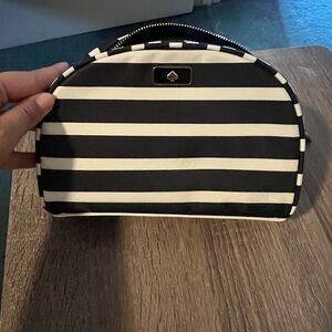 NWT Kate Spade Black & White striped Dome Small cosmetic case